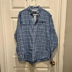 Vineyard Vines Men’s Vented Harbor‎ Shirt Blue Pink Plaid Large Fishing Gorpcore